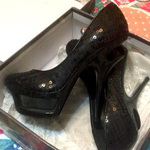 Black Unique Sequin Heels